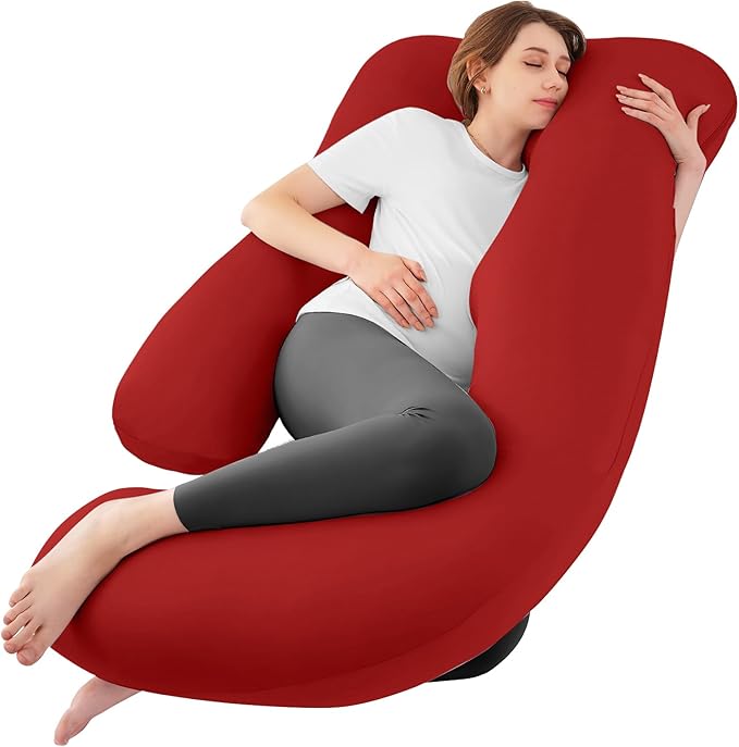 Sasttie Pregnancy Pillows for Sleeping, Jumbo U Shaped Cooling Full Body Pillow with Removable Cover, Pregnant Women Must Haves, Maternity Essential, Red
