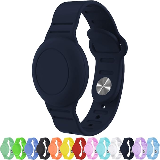Waterproof AirTag Bracelet for Kids, Hidden Silicone Wristband for AirTag, GPS Tracker Case for Air Tag Holder Strap Band for Child Toddler, Secure Anti-Loss Protection(Navy Blue)