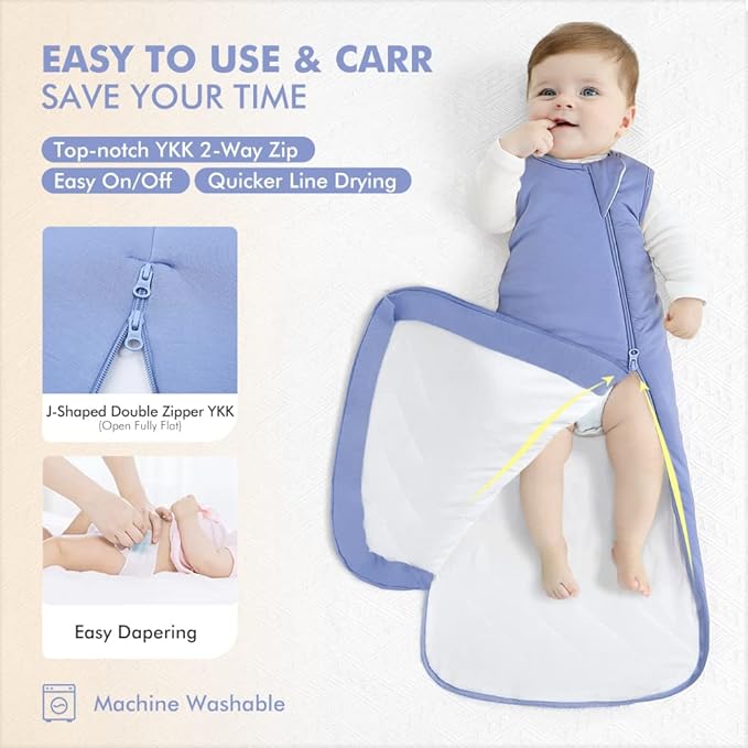 HAPIU Unisex Rayon Made from Bamboo Baby Sleep Sack TOG 1.0, 2-Way Zipper YKK, Wearable Blanket Baby