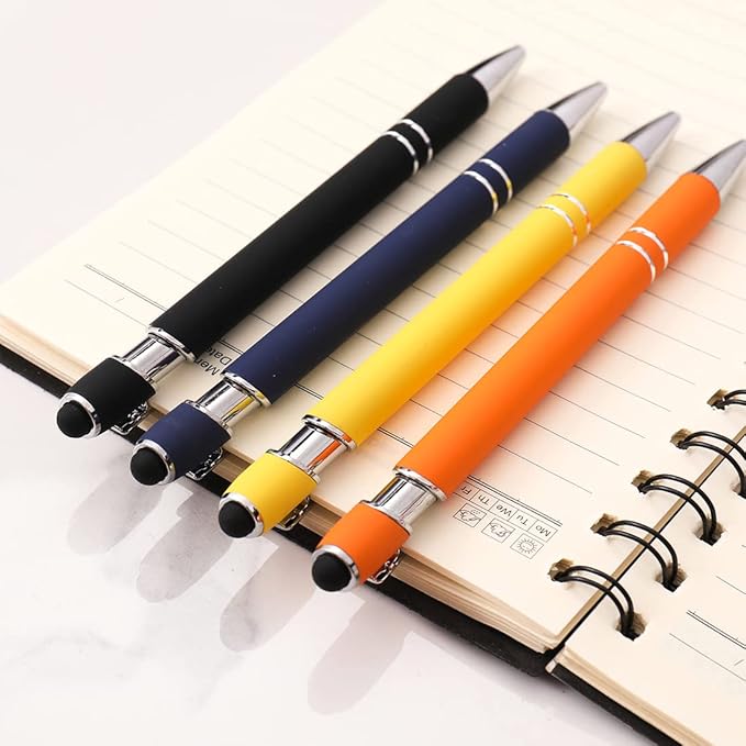 Ballpoint Pen with Stylus Tip, Soft Touch Click Metal Pen, 1.0mm Medium Point, Black Ink, 12 Count(Black)