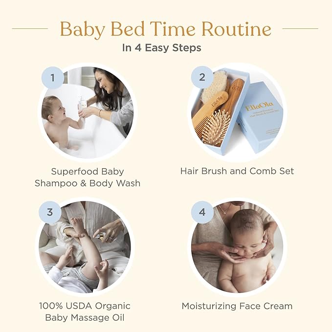 Natural Bamboo Hair Brush & Comb Set, 3 Piece - Cradle Cap Brush, Massage Hair Brush, Bamboo Comb for Toddlers, Newborns & Infants I Baby Registry Gift