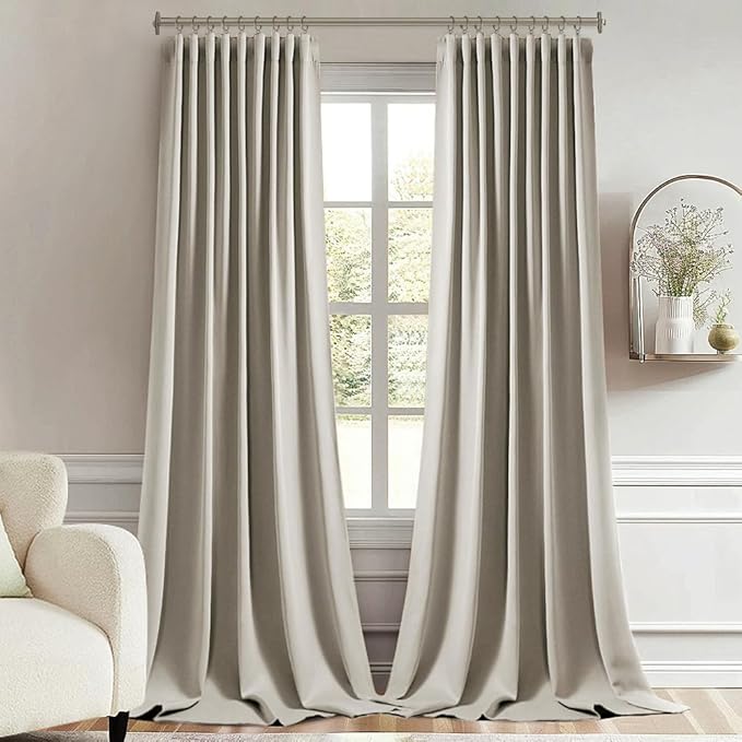 MIULEE Stone Back Tab Blackout Curtains 84 Inch Length 2 Panels Set for Living Room Bedroom Privacy, Rod Pocket/Pinch Pleat Thermal Insulated Room Darkening Pleated Light Blocking Drapes