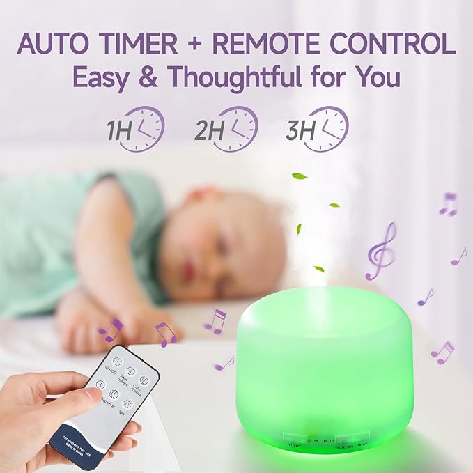 Diffusers for Essential Oils Large Room 500ML+6 Oil Set, Bluetooth Speaker+Remote+8 RGB Lights Essentail Oil Diffuser, Easy to Use & 23Db 100% Quiet Oil Diffuser Large Room, Diffusers for Home