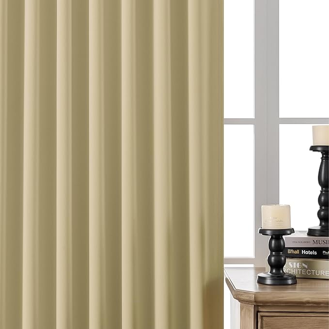 Joydeco Custom Blackout Curtains for Bedroom, 1 Panel Room Darkening Curtains & Drapes for Living Room Window Rod Pocket Back Tab (Custom Size,Beige)