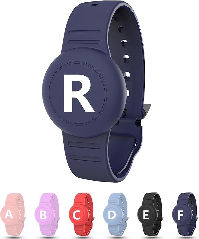 Waterproof Bracelet for AirTag Kids, Personalized Initial Letter Hidden Holder Compatible with Air Tag, Silicone Case for Airtag Adjustable Anti-Lost GPS Tracker for Toddler Child Elder, R