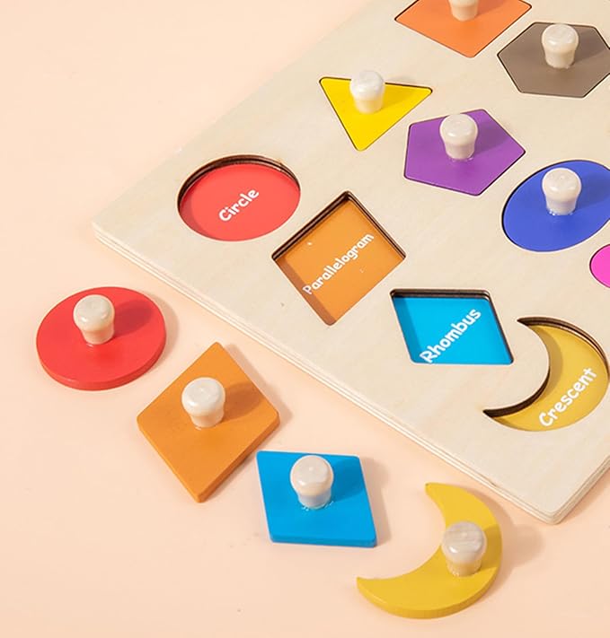 Shape Puzzles Wooden Puzzles for Toddlers, Peg Puzzle Educational Shape Sorter Toys Wooden Shape Board Puzzles, Preschool Learning Educational Toy for Baby Girls Boys