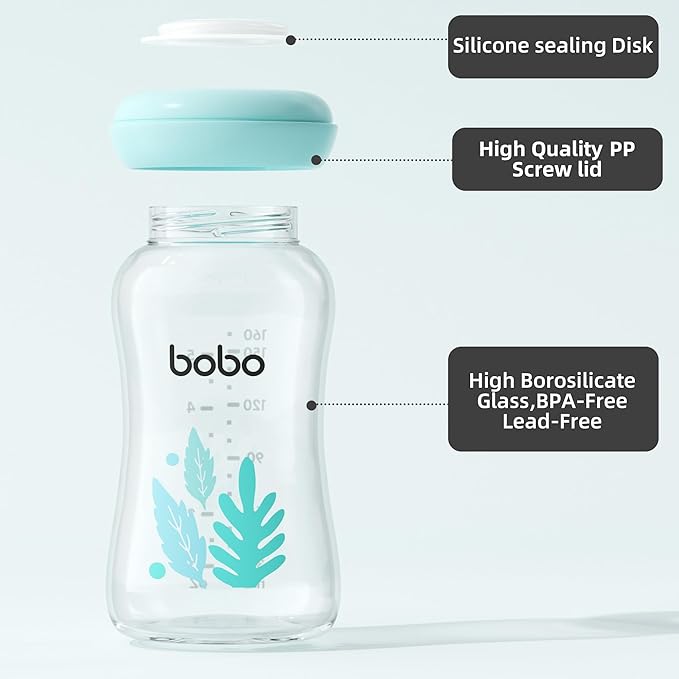 YOHKOH Glass Breast Milk Storage Bottles - 100% Leak-Proof, BPA-Free Breastmilk Storage Containers, Freezer & Dishwasher Safe, Ideal for Nursing Mothers (Multicolor, 5.4oz (Pack of 4))