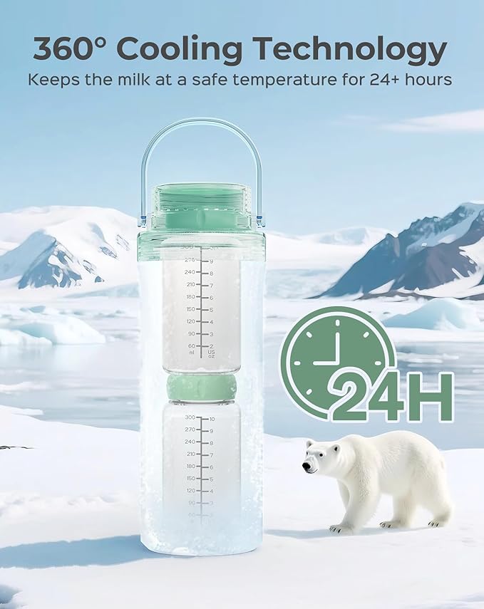 Xaproo 22oz Breast Milk Cooler Bottle, Portable Milk Cooler for Breastmilk with 360° Total Cooling for 24 Hours, Breastmilk Chiller with 2pcs Baby Bottles, Breastfeeding Essentials for Baby, BPA-Free