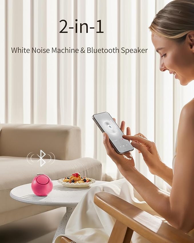 2025 Mom's Choice Awards, Portable Sound Machine for Baby Adult, AI Cry Detection, 18 Soothing Sound, Bluetooth Rechargeable White Noise Machine for Home Travel, Nursery Light, Barbie Pink