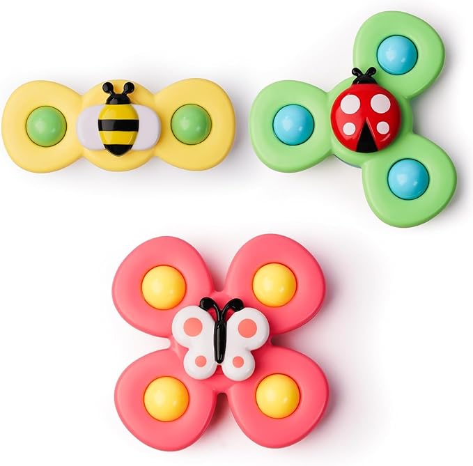 LiKee Strong Suction Cup Fidget Rotating Sensory Bath Toys for Baby 12 18 Months Airplane Car Travel Table & Window Toys for 1 2 Years Old Toddler Boys and Girls (Insect-1)
