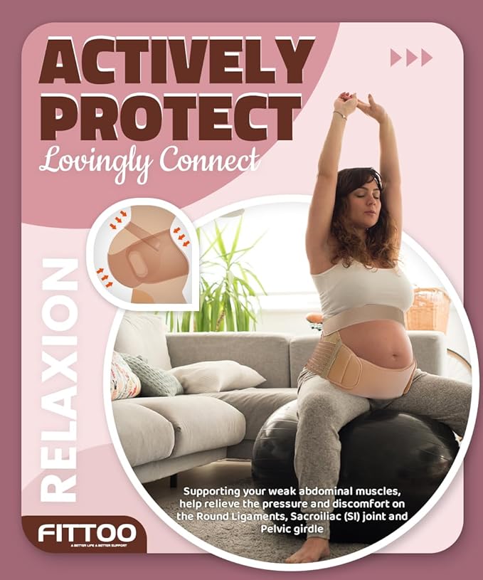 FITTOO Maternity Belt Back Support Belly Band Pregnancy Belt Support Brace Abdominal Binder Waist Support Beige XXL