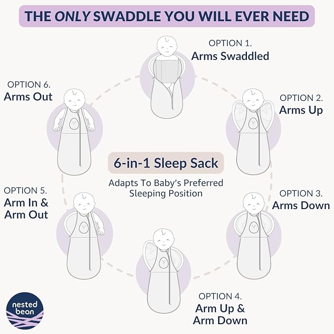 Nested Bean Air 6-in-1 Adaptable Baby Sleep Sack - Unweighted - Comfort & Safety for Natural Sleep, Preferred Arm Position Reduces Startle Reflex, Better for Baby, NB (7-13lbs) Night Sky