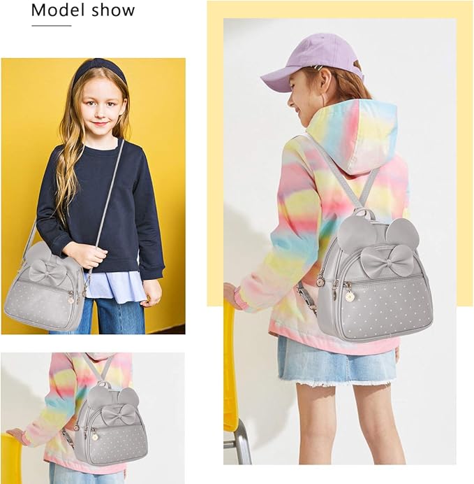 KL928 Girls Bowknot Polka Dot Cute Mini Backpack Small Daypacks Convertible Shoulder Bag Purse for Women
