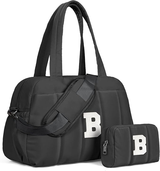 Women Duffle Bag with Initial, Personal Item Travel Bags，Gifts for Niece-Gym Bag with Wet Pocket，Lightweight Travel Bags Personalized Tote with Makeup Pouch