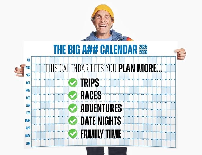 The Big A## Calendar Mid-Year Wall Planner – July to June Dry-Erase Board – Includes 1 Marker & 100 Labels – Lightweight, Easy to Hang Yearly Planner – Plan Goals & Adventures – Neutral, 4’x3’