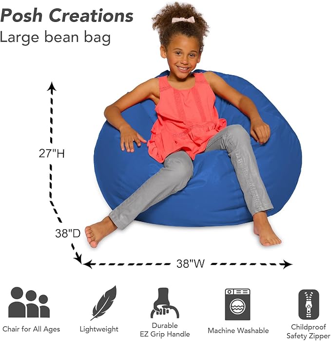 Posh Beanbags Bean Bag Chair, Large-38in, Solid Royal Blue
