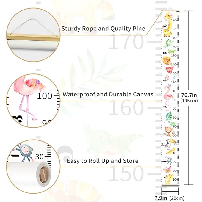Baby Growth Chart for Wall - Height Chart for Kids Nursery Decor Wall Hanging Measurement Ruler Toddler Room Decor Play Room Essentials Birthday Christmas Gifts for Boys Girls 79"X7.9" (Sports Balls)