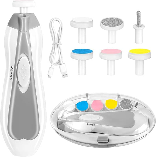 Baby Nail Trimmer Electric, 6 in 1 Rechargeable Baby Nail Clippers Manicure Set Grooming Kit for Toddler Infant or Adults (Grey)