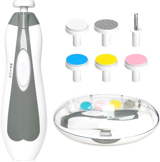 Baby Nail Trimmer Electric, 6 in 1 Baby Nail File Clippers Infant Grooming Kit Manicure Set for Toddler or Adults, Grey