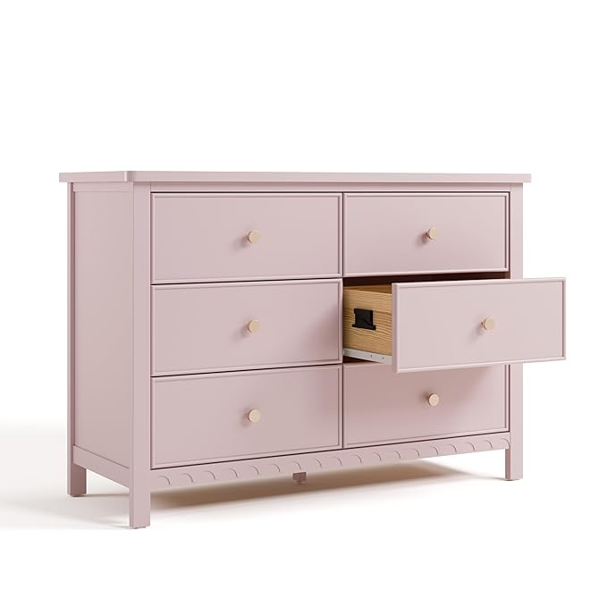 Graco Sasha 6 Drawer Dresser (Blush) – GREENGUARD Gold Certified, Wood Storage for Nursery or Kids’ Room, Safe Interlocking Drawer System & Easy Assembly with Pre-Installed Tracks