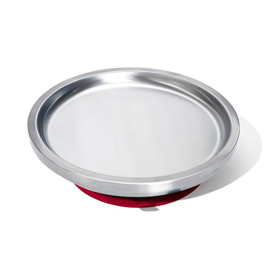 Avanchy Open Baby Plates with Suction – Stainless Steel Divided Plates for Toddlers, BPA-Free, Dishwasher Safe, Unbreakable, Non-Toxic, 100% Silicone Suction – Magenta