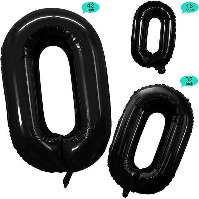 GOER 2 Pcs 42 Inch Black Foil Balloons Number 0 for 10th 20th 30th 40th 50th 60th 70th 80th 90th 100th Birthday Party Supplies Anniversary Decorations