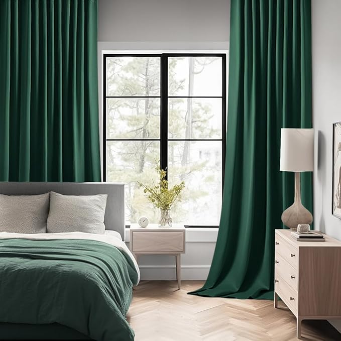 MIULEE Hunter Green Back Tab Blackout Curtains 120 Inch Long 2 Panels Set for Living Room Bedroom, Rod Pocket/Pinch Pleated Extra Long Thermal Insulated Room Darkening 10FT Window Drapes