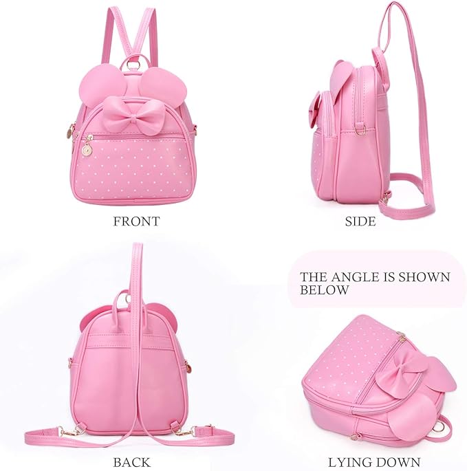 KL928 Girls Bowknot Polka Dot Cute Mini Backpack Small Daypacks Convertible Shoulder Bag Purse for Women