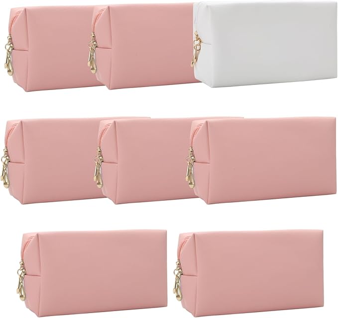 Bridesmaid Proposal Gifts Letter Cosmetic makeup bag bulk for Wedding Party Favors Bachelorette party decorations Toiletry Organizer Bag Makeup Case Gift (8, White&Pink)