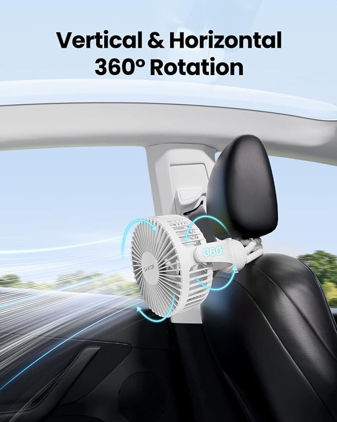 Gaiatop Mini Portable Stroller Fan, Battery Operated Small Clip on, Detachable 3 Speed Rechargeable, 360° Rotate Flexible Tripod Better Cooling for Car Seat Crib Treadmill Travel White