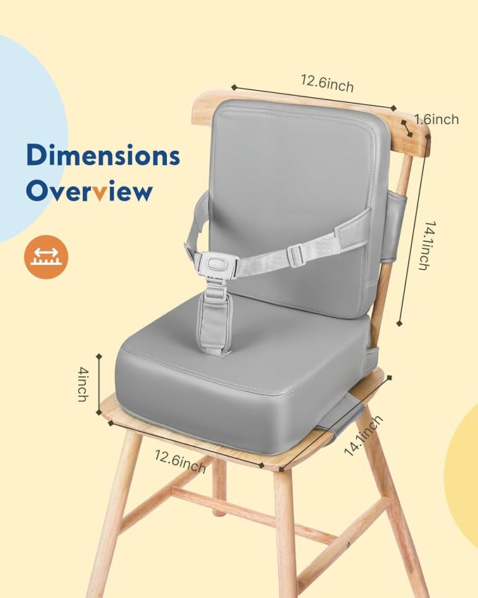 HOMEAL Booster Seat for Kitchen Chair - Compact Toddler Dining Seat with Easy-Install Straps & Wipeable Surface - Breathable Fabric Booster Seat for Table - Light Gray
