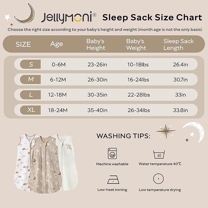 JELLYMONI Baby Sleep Sack 6-12 Months Wearable Blanket for Baby, 100% Cotton 2 Pack Infant Toddler Sleeping Sack Lightweight Soft 2-Way Zipper Sleepsack