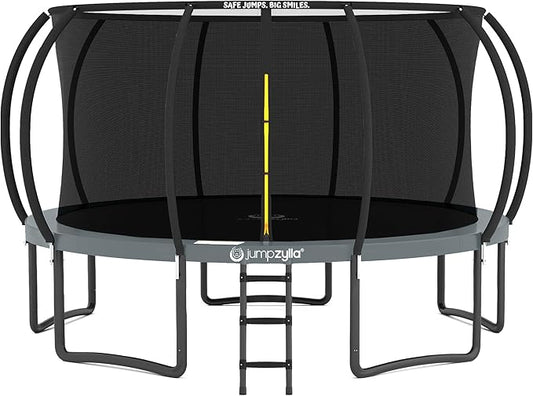 JUMPZYLLA Trampoline Outdoor 8FT 10FT 12FT 14FT 15FT 16FT with Enclosure and Ladder, ASTM Approved Recreational Trampoline for Kids and Adults, Anti-Rust Coated Frame