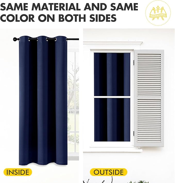 MIULEE Navy Blue Blackout Curtains for Bedroom Living Room 68 Inches Long 2 Panels, Thermal Insulated Room Darkening Drapes Solid Grommet Noise Reducing Light Blocking Window Treatments 40x68 Inch