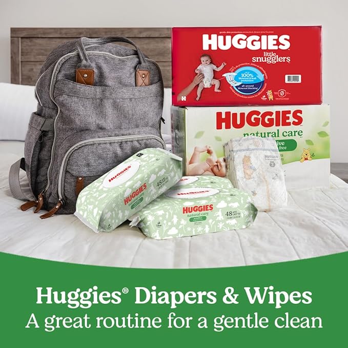 Huggies Natural Care Sensitive Baby Wipes, Unscented, Hypoallergenic, 99% Purified Water, 12 Flip-Top Packs (768 Wipes Total), Packaging May Vary