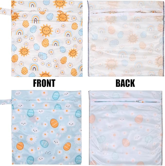 2pcs Travel Waterproof Laundry Bag, Cloth Diaper Wet Dry Bags with Handle 2 Zipper Pockets Washable Dirty Clothes Travelling Hanging Bathing Beach Daycare Yoga Gym Sports Exercise Swimsuits