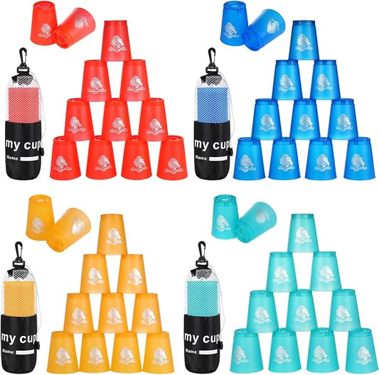 yeesport 48 PCS Sport Stacking Cups, Sport Training Game for Challenge Competition, Plastic Stacking Cups, Classic Family Game for Youth and Adults, Red+Blue+Green+Orange