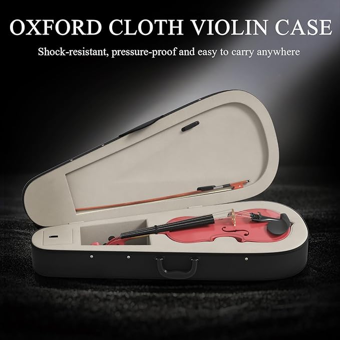 1/4 Beginner Violin Kit, Complete Violin Set with Case, Bow, Rosin, Pink