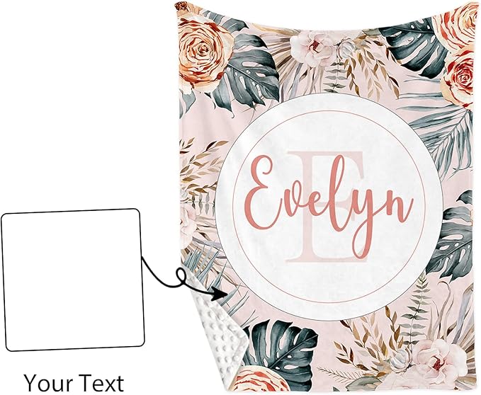 Custom Nursery Crib Bedding Set: 4 Piec Bohemian Flowers Baby Crib Sets for Girls with Personalized Name - Toddler Double Layer Blanket Set, Comfortable Crib Bed Sheets for Baby Toddlers