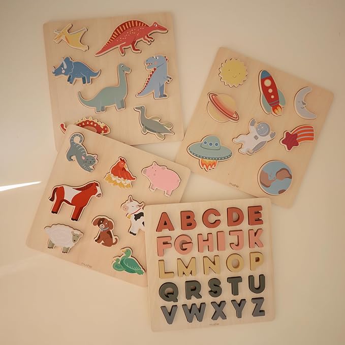 mushie Wooden Alphabet Puzzle | for Kids 3 Years+ | Preschool Educational & Toddler Montessori Toys (26 pcs)