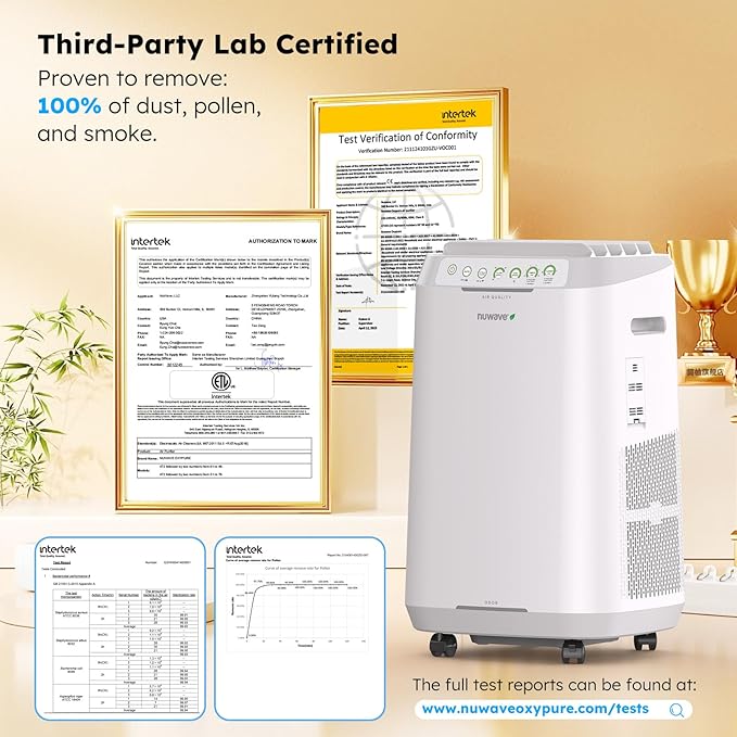 Nuwave OxyPure ZERO Air Purifier for Home Large Rooms Up to 2,002 Sq Ft 100% Particle Removal to 0.1 Micron, Dual 4-Stage Filtration, Adjustable Airflow, Smart Air Cleaner Washable & Reusable Filter