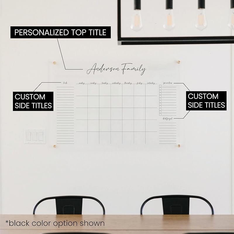 Personalized Clear Acrylic Calendar for Wall, Calendar Whiteboard for Wall, Dry Erase Wall Calendar, Wall Calendar Organizer System for Home (Cursive, Blush, 14"W x 11"H)