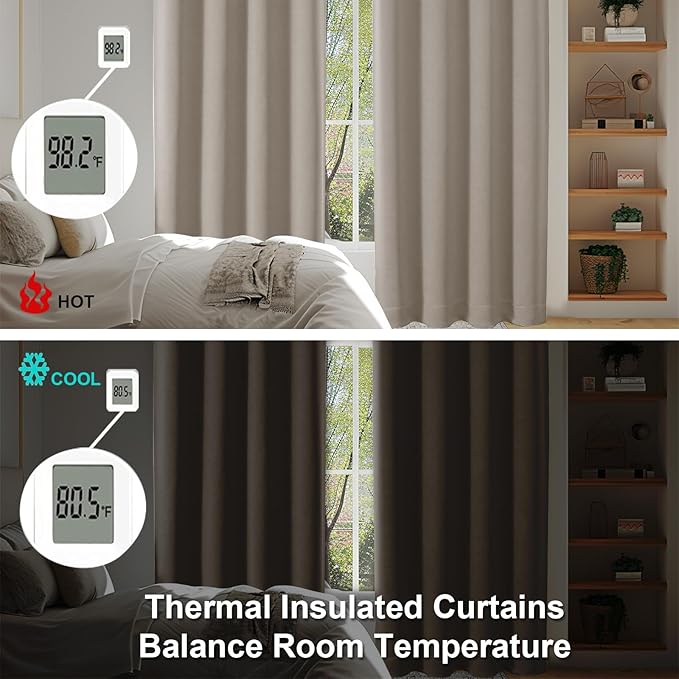 Simplebrand Ava Stone Short Blackout Curtains for Bedroom 54 Inches Long 2 Panels Set, Solid Thermal Insulated, Energy Saving Window Treatment Curtains Blackout Drapes, W40 x L54 Inch, Stone