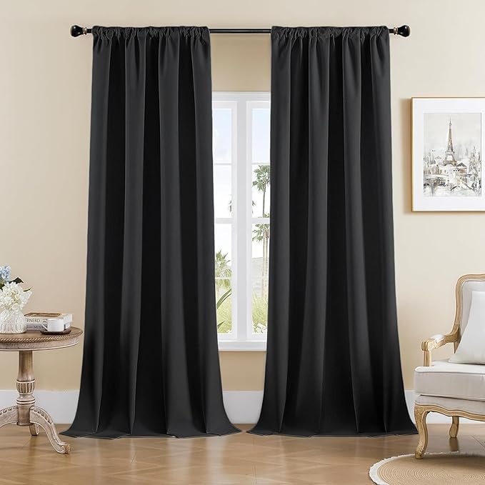 Joydeco Custom Blackout Curtains for Bedroom, Total Blackout Curtains Back Tab & Rod Pocket, Solid Thermal Insulated Window Drapes Luxury Decor for Living Room 1 Panel (Custom Size, Black)