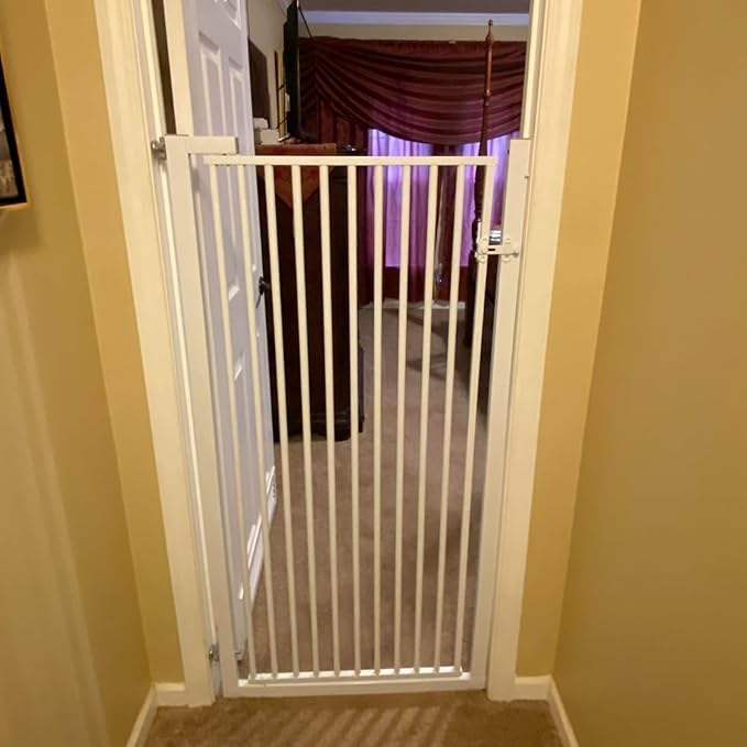 55.1 Inch Tall Baby Gate Auto Close Dog Gate Adjustable 29.92"- 43" Wide Pressure Mounted Walk Through Swing Pet Gate for Doorways (White, 29.92" - 43")