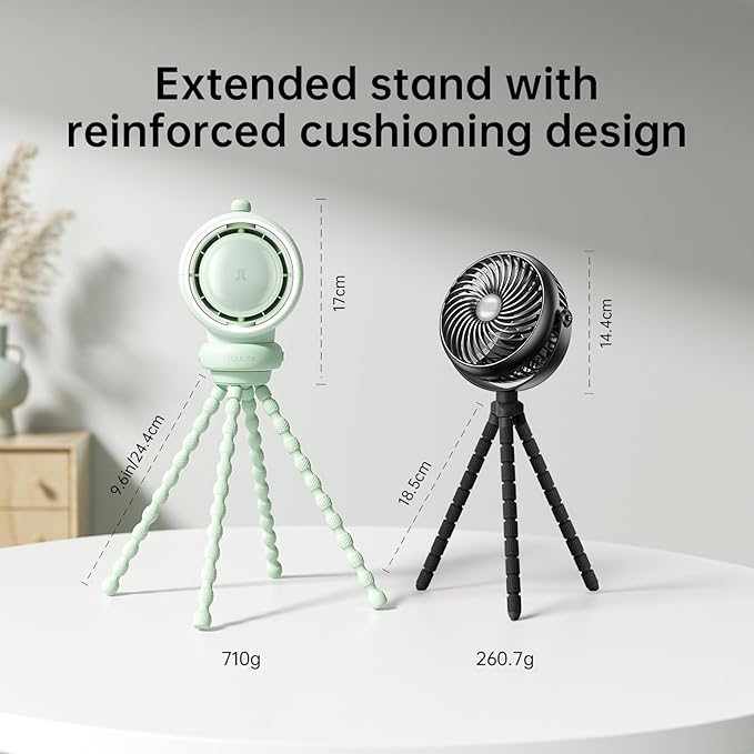 JISULIFE Stroller Fan Baby Large, Safe Bladeless for Crib, Desk, Portable Battery Rechargeable Cooling Fan with Air Turbo Tech, LED Display, Night Light, Food-Grade Gift for Mom/Dad/Friend - Green