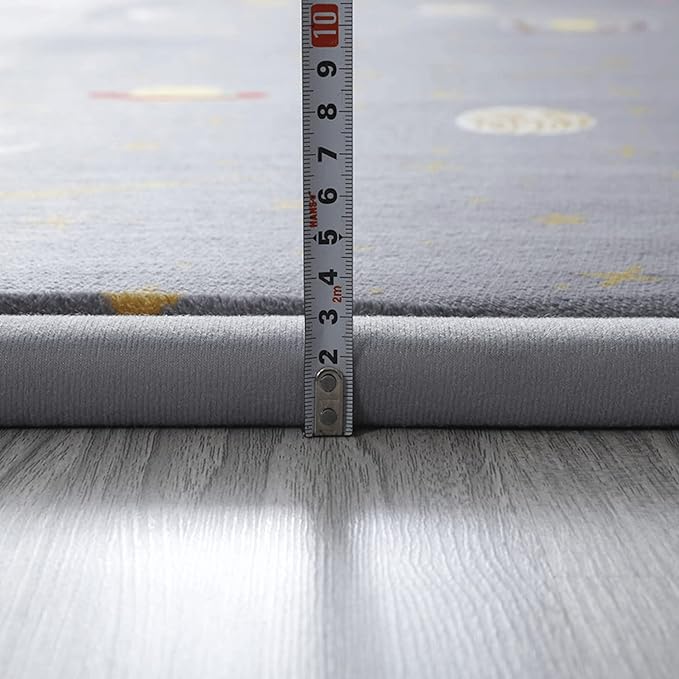 Loartee Coral Velvet Area Rug - 1" Thick Memory Foam Baby Play Mat, Washable Toddler Carpet, Home Decor for Living Room, Nursery, Kids Bedroom, Astral Gray, 6'7"x6'7"