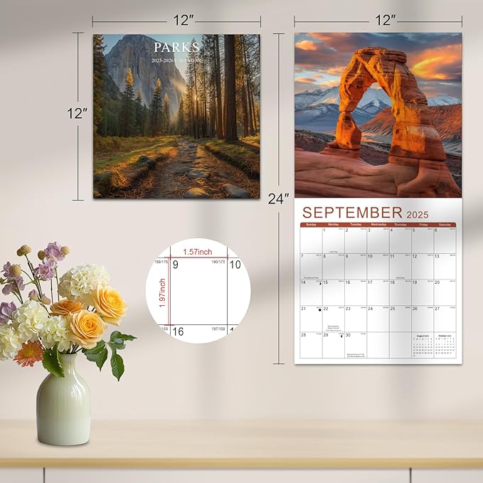 Gannyfer Calendar 2025-2026, 18 Months National Parks Wall Calendar 2025-2026, Large Wall Calendars 12" x 24" Opened, Perfect as Gifts for Friends, Family