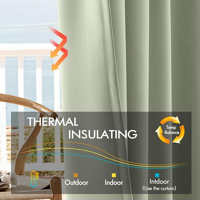ANRODUO Back Tab Blackout Curtains for Bedroom Living Room, Rod Pocket Pinch Pleated Thermal Insulated Room Darkening Curtains 54 Inches Long 2 Panels, Sage Green, 42 x 54 Inch