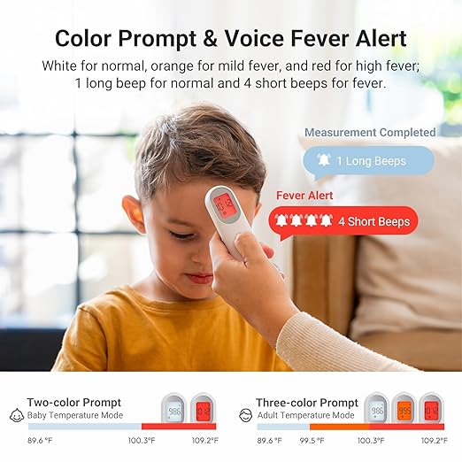 iHealth Infrared Digital Thermometer for Adults and Kids, Baby Thermometer with 3-in-1 Mode & 3-Color Prompt, Fever Alarm & Silent Mode, Forehead & Object Detection, 40 Memory Storages, PT9L, White